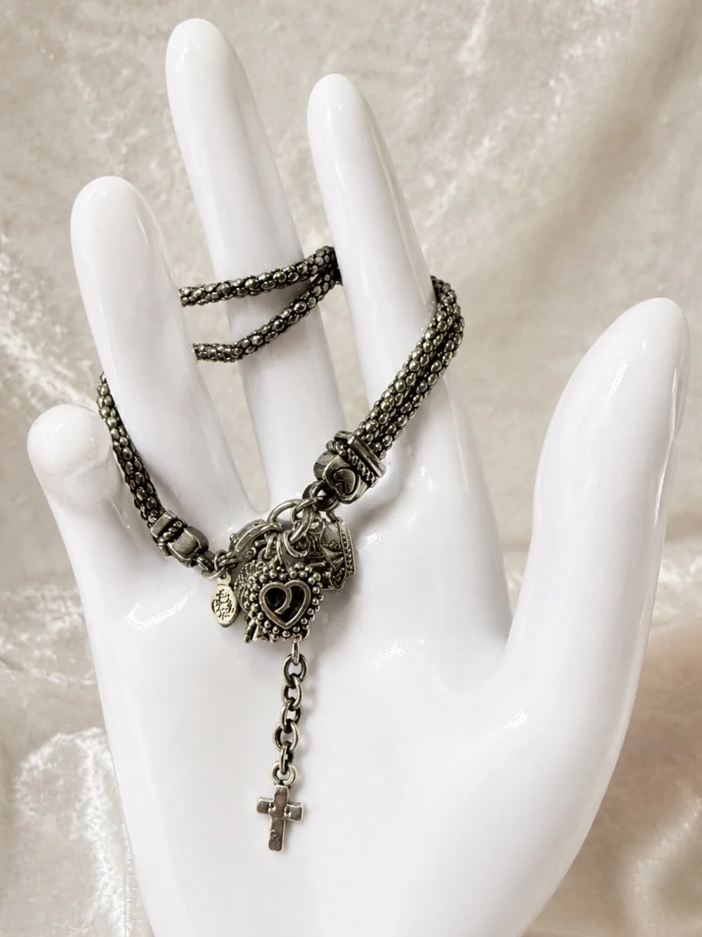 Daughter of the King Silver-Tone Heart, Crown & Cross Charm Bracelet Religious